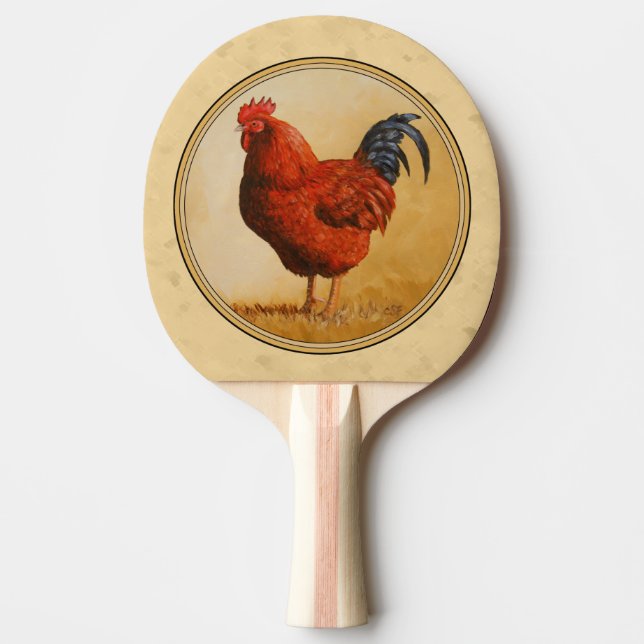 Rhode Island Red Rooster Yellow Background Ping Pong Paddle (Front)