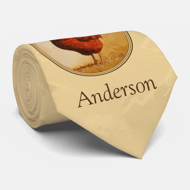 Rhode Island Red Rooster Yellow Background Tie (Rolled)