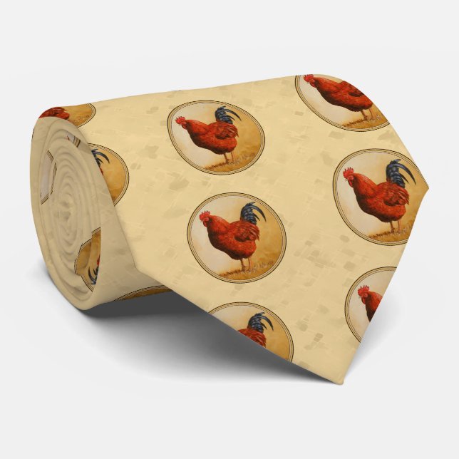 Rhode Island Red Rooster Yellow Background Tie (Rolled)