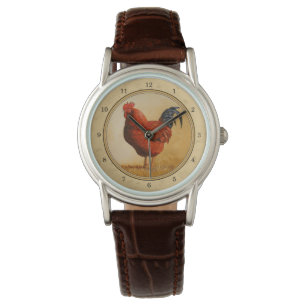 Rhode Island Red Rooster Yellow Background Watch
