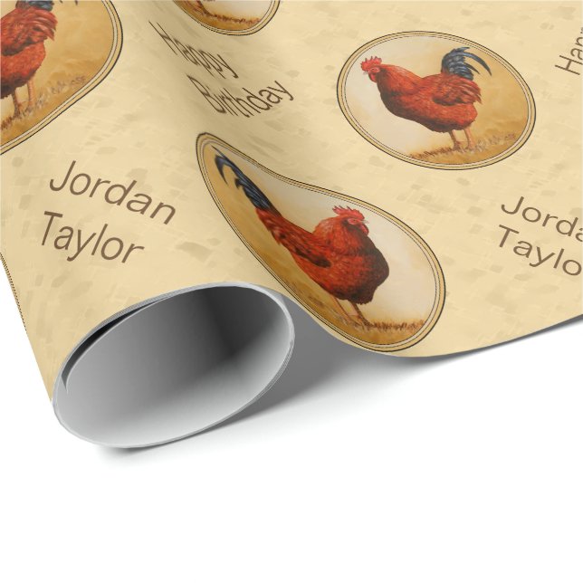 Rhode Island Red Rooster Yellow Background Wrapping Paper (Roll Corner)