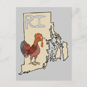 Rhode Island RI Map & Cartoon Red Chicken Art Postcard