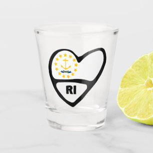 Rhode Island, RI State Flag In Heart Shot Glass