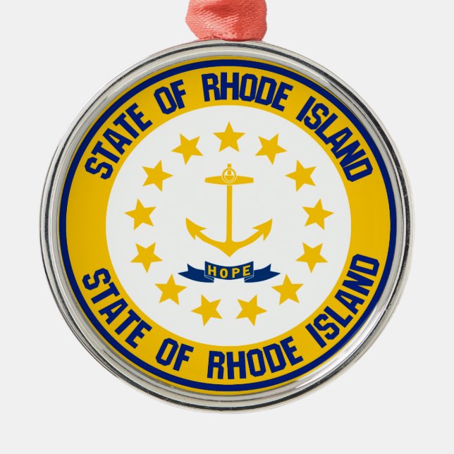 Rhode Island Round Emblem Metal Tree Decoration (Front)