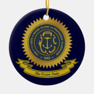 Rhode Island Seal Ceramic Tree Decoration