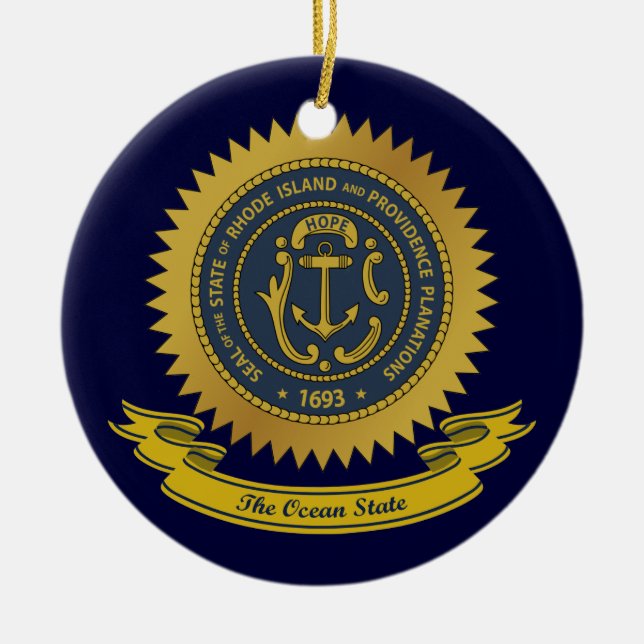 Rhode Island Seal Ceramic Tree Decoration (Front)