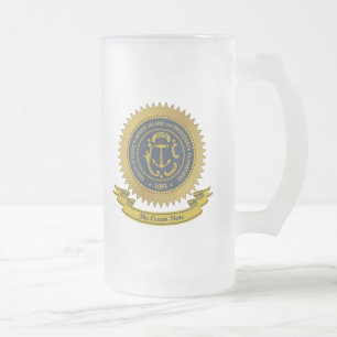Rhode Island Seal Frosted Glass Beer Mug