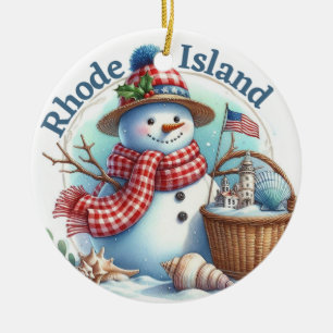 Rhode Island Snowman Winter Christmas Tree Ceramic Tree Decoration