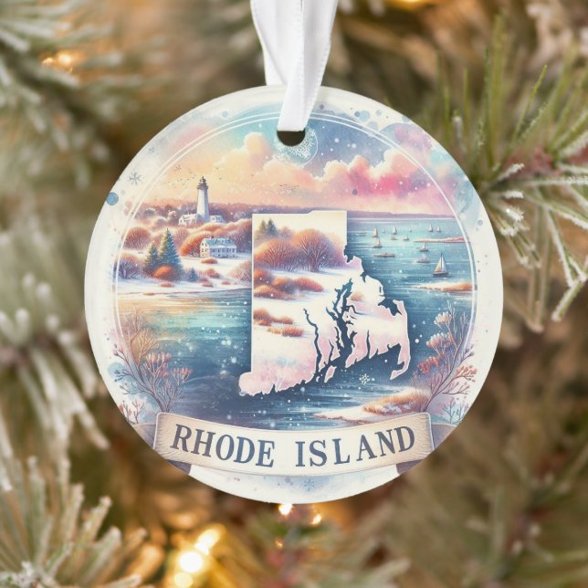 Rhode Island Snowy Winter Christmas Tree Ornament (Tree)