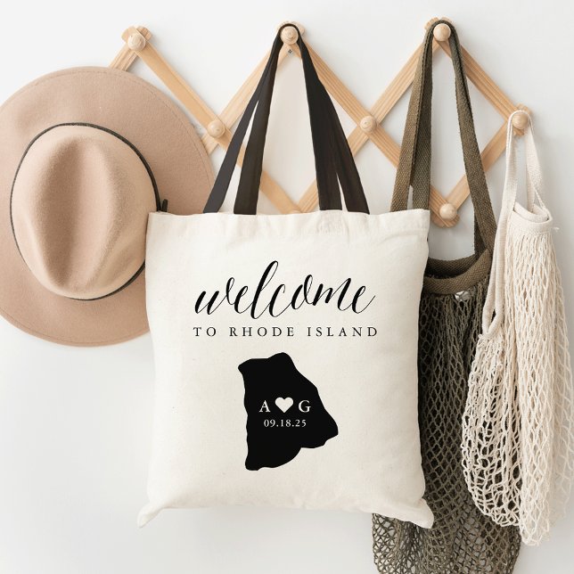 Rhode Island State Silhouette Wedding Welcome Tote Bag (Creator Uploaded)