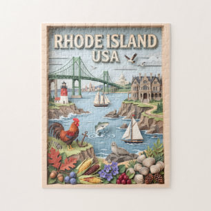 Rhode Island Travel Coastal Landmarks Layered Art Jigsaw Puzzle