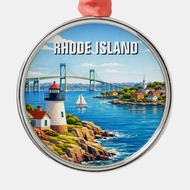 Rhode Island Travel Metal Tree Decoration (Front)