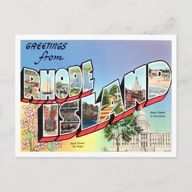 Rhode Island Vintage Big Letters Postcard (Front)