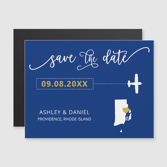 Rhode Island Wedding Save the Date Card, Map Magnetic Invitation (Front/Back)