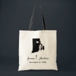 Rhode Island Wedding Welcome Tote Bag<br><div class="desc">Welcome out of town wedding guests with a bag full of snacks and treats personalised with the state where you're getting married and the bride and groom's names and wedding date. Click Customise It to move the heart to show any city or location on the state map. Use the design...</div>