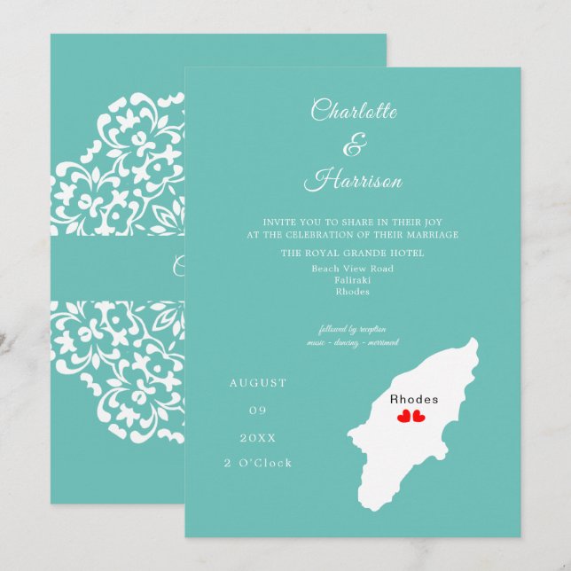 Rhodes Destination Wedding Invitation (Front/Back)