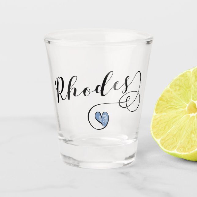 Rhodes Flag In Heart, Greece Shot Glass (Front)