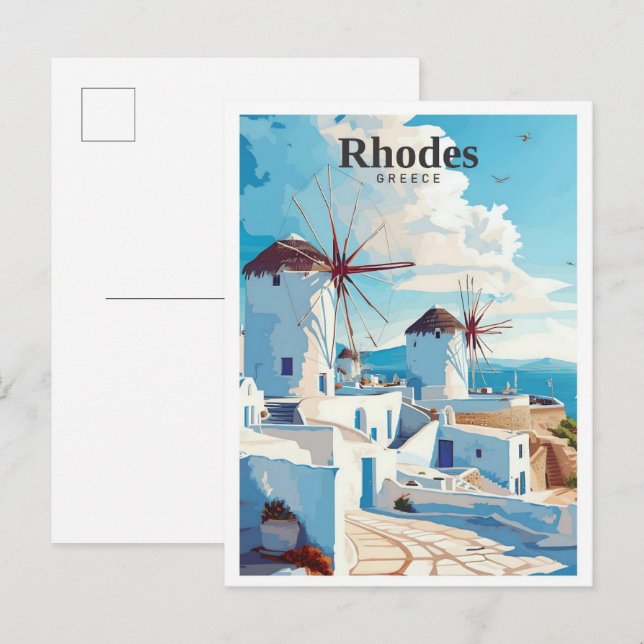 Rhodes Greece Art Vintage Travel  Postcard (Front/Back)