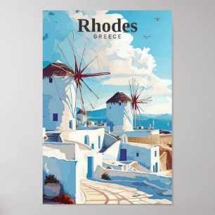Rhodes Greece Art Vintage Travel  Poster