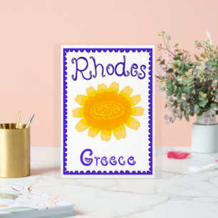 Rhodes Greece Bold Bloom Wood Topped Wall Tapestry Acrylic Sign