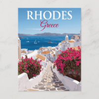 Rhodes Greece Cobblestone Alley Sea View