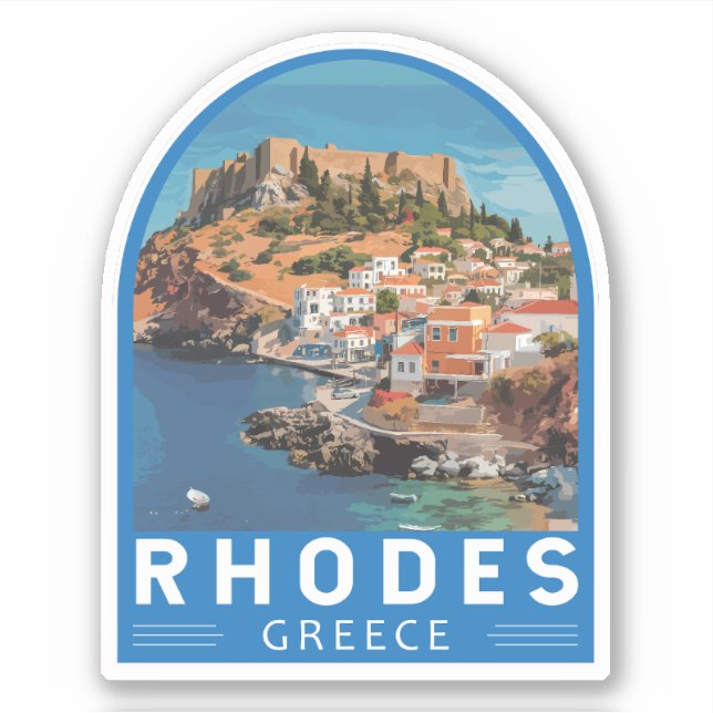 Rhodes Greece Illustration Travel Art Vintage (Front)