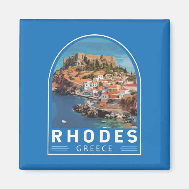 Rhodes Greece Illustration Travel Art Vintage Magnet (Front)