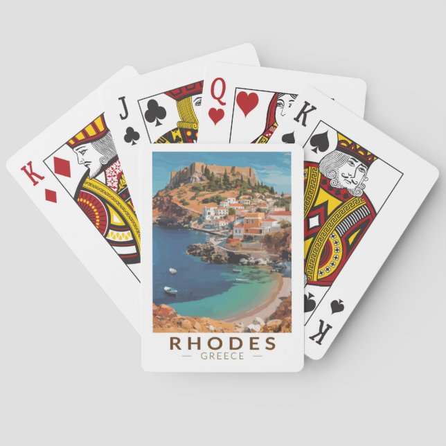 Rhodes Greece Illustration Travel Art Vintage Playing Cards (Back)