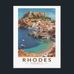 Rhodes Greece Illustration Travel Art Vintage Postcard<br><div class="desc">Rhodes retro vector travel design. Rhodes,  the largest of Greece’s Dodecanese islands,  is known for its beach resorts,  and ancient ruins.</div>