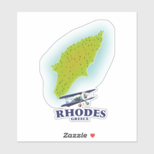 Rhodes, Greece island map travel poster.