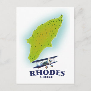Rhodes, Greece island map travel poster. Postcard