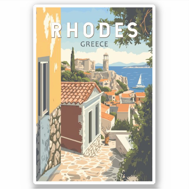 Rhodes Greece Old Town Travel Art Vintage (Front)