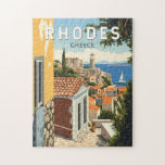 Rhodes Greece Old Town Travel Art Vintage Jigsaw Puzzle<br><div class="desc">Rhodes retro vector travel design. Rhodes,  the largest of Greece’s Dodecanese islands,  is known for its beach resorts,  and ancient ruins.</div>