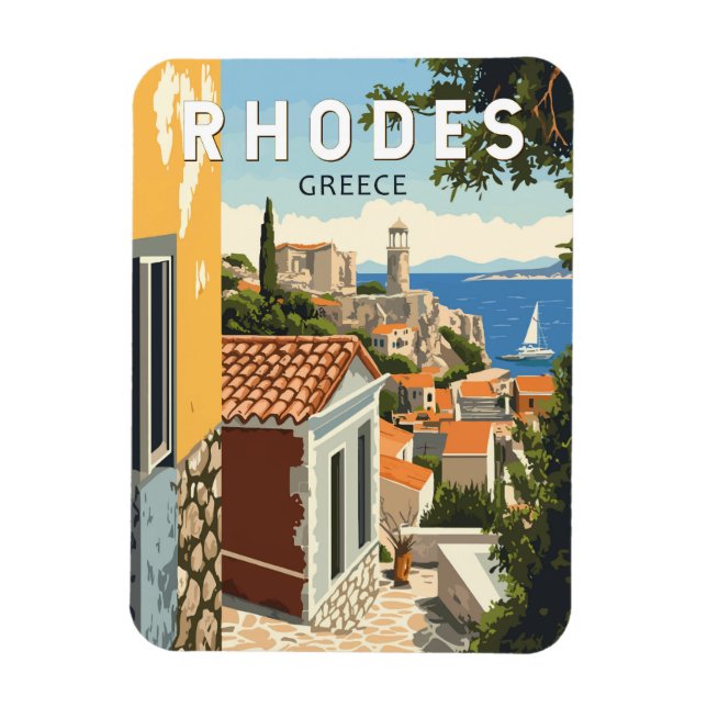 Rhodes Greece Old Town Travel Art Vintage Magnet (Vertical)