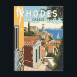 Rhodes Greece Old Town Travel Art Vintage Postcard<br><div class="desc">Rhodes retro vector travel design. Rhodes,  the largest of Greece’s Dodecanese islands,  is known for its beach resorts,  and ancient ruins.</div>