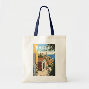 Rhodes Greece Old Town Travel Art Vintage Tote Bag