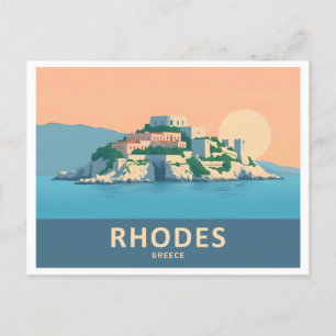 Rhodes Greece Pastel Travel - Medieval Old Town Postcard