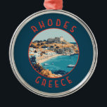 Rhodes Greece Retro Distressed Circle Metal Tree Decoration<br><div class="desc">Rhodes retro vector travel design. Rhodes,  the largest of Greece’s Dodecanese islands,  is known for its beach resorts,  and ancient ruins.</div>