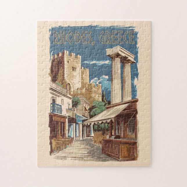 Rhodes Greece Ruins Travel Art Vintage Jigsaw Puzzle (Vertical)