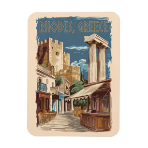 Rhodes Greece Ruins Travel Art Vintage Magnet