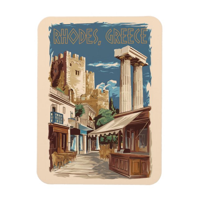 Rhodes Greece Ruins Travel Art Vintage Magnet (Vertical)