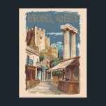 Rhodes Greece Ruins Travel Art Vintage Postcard<br><div class="desc">Rhodes retro vector travel design. Rhodes,  the largest of Greece’s Dodecanese islands,  is known for its beach resorts,  and ancient ruins.</div>