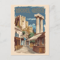 Rhodes Greece Ruins Travel Art Vintage