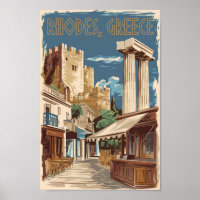Rhodes Greece Ruins Travel Art Vintage