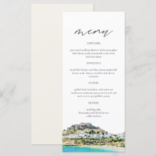 RHODES Greece Skyline Watercolor Wedding Menu Card