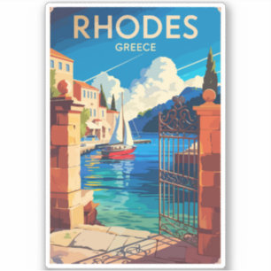 Rhodes Greece Travel Art Vintage
