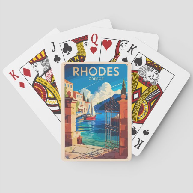 Rhodes Greece Travel Art Vintage Playing Cards (Back)