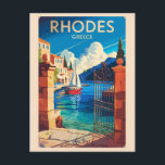 Rhodes Greece Travel Art Vintage Postcard<br><div class="desc">Rhodes retro vector travel design. Rhodes,  the largest of Greece’s Dodecanese islands,  is known for its beach resorts,  and ancient ruins.</div>