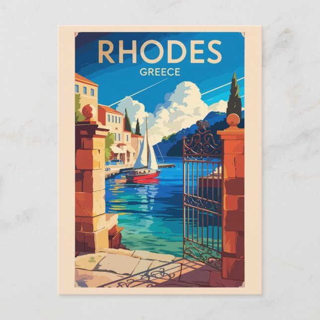 Rhodes Greece Travel Art Vintage Postcard (Front)