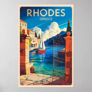 Rhodes Greece Travel Art Vintage Poster